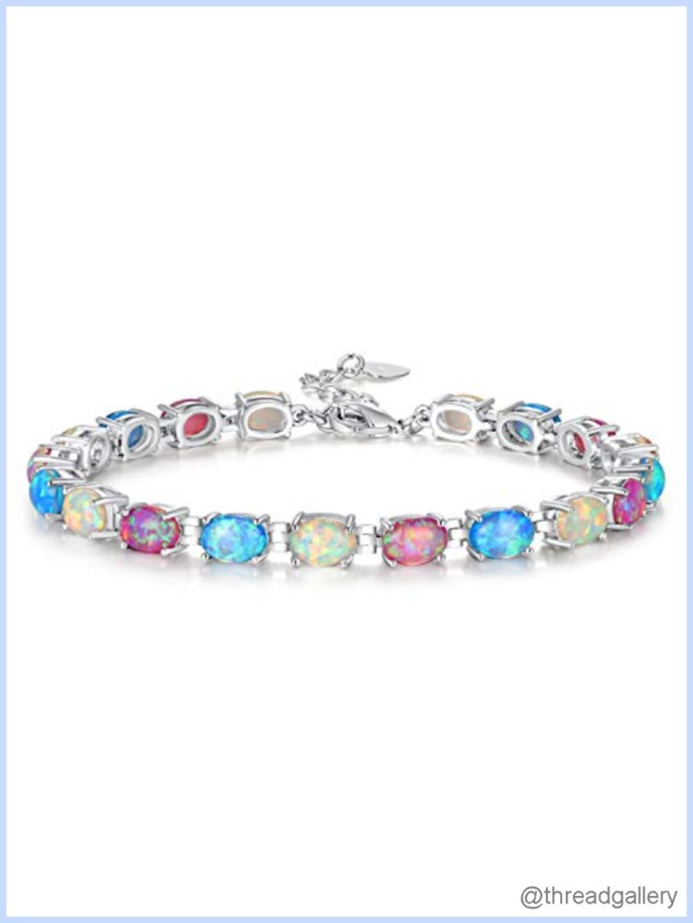 14K White Gold Plated Oval Opal Tennis Bracelet